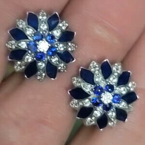 Sterling Silver Blue Crystal CZ Pierced Stud Earrings